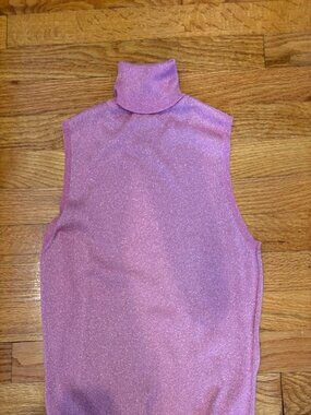 Vertical Design Pink Sparkly Turtleneck Tank (Size L)